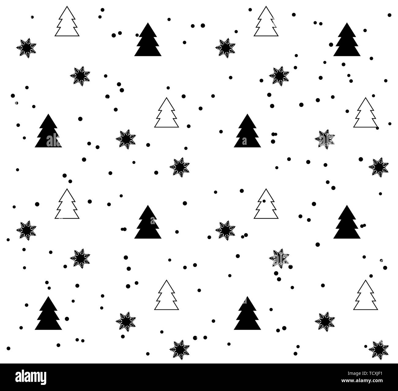 Modèle sans couture blanc noir avec des arbres de Noël Illustration de Vecteur