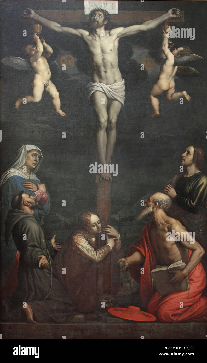 La Crucifixion avec Saints, début du 17e cen.. Organisateur : Cresti (dit Il Passignano), Domenico (1559-1638). Banque D'Images