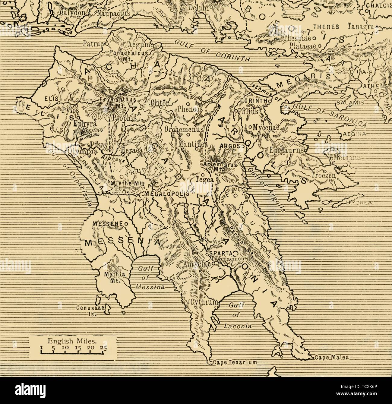 Le Péloponnèse de 'Map', 1890. Créateur : Inconnu. Banque D'Images