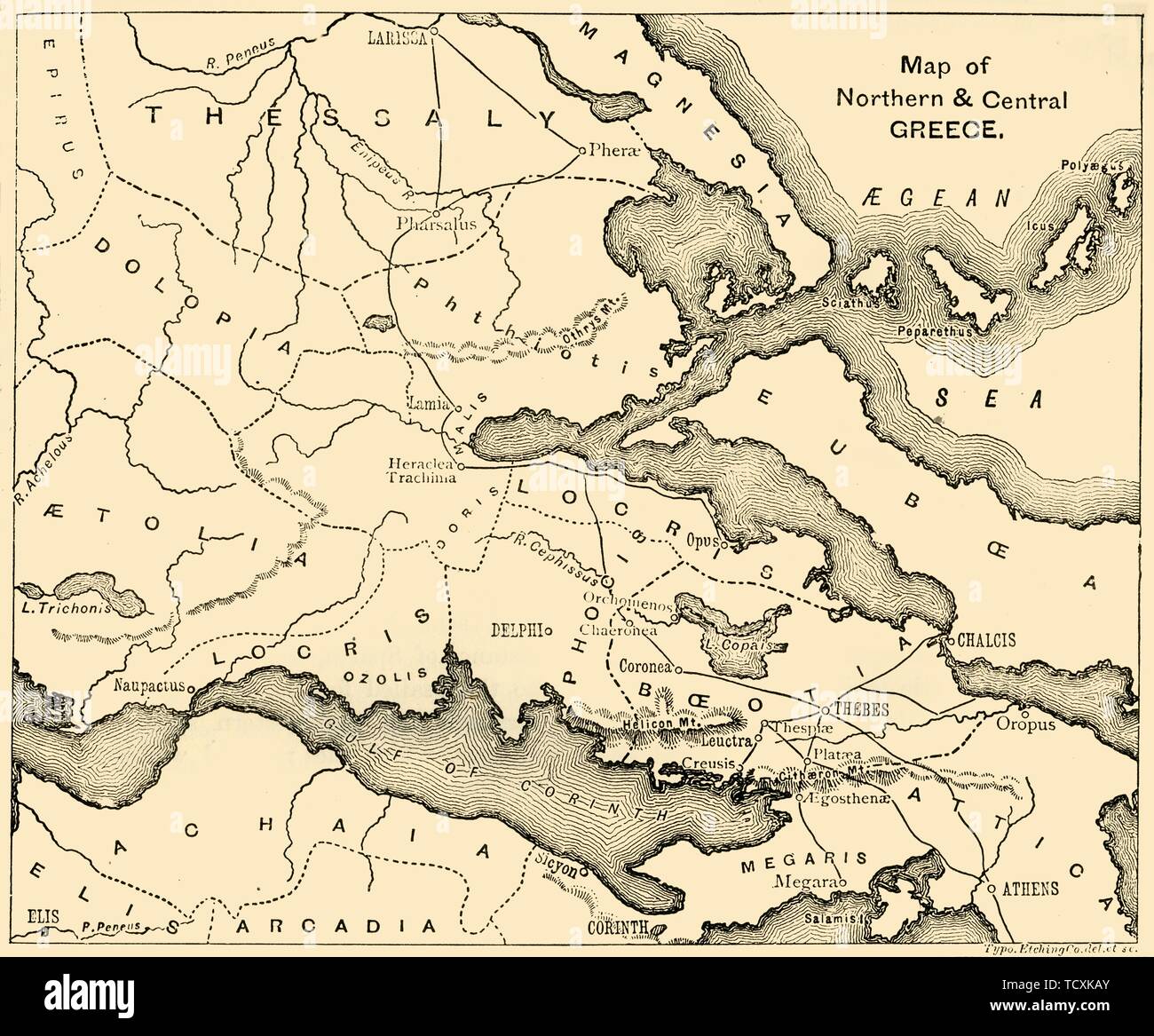 'Map du Nord et la Grèce centrale', 1890. Créateur : Inconnu. Banque D'Images