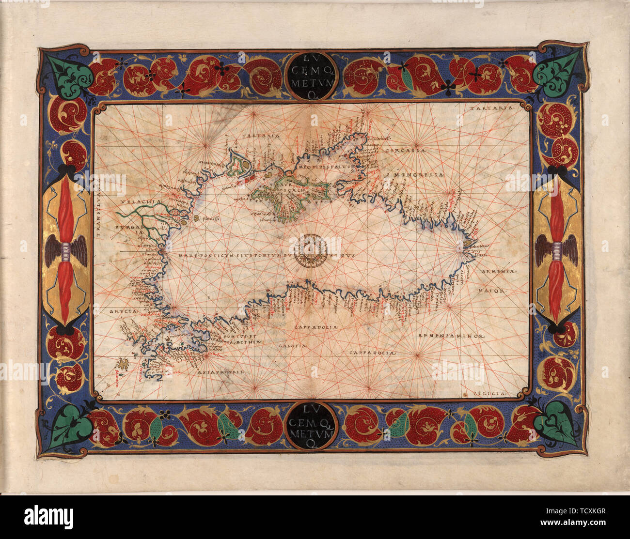 Carte de la mer Noire, y compris la partie de l'actuelle Roumanie, Bulgarie, Turquie, Ukraine, et la Russie, c Organisateur : Agnese, Battista (ch. 1500-1564). Banque D'Images