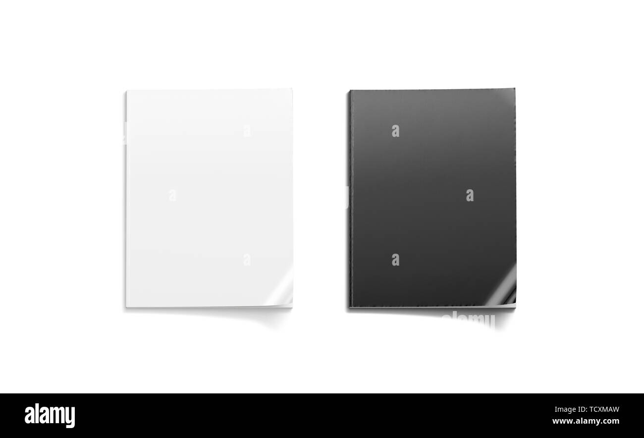 Vide noir et blanc magazine fermé immersive, isolée, vue de dessus, rendu 3d. Couverture souple catalogue claire et noire se trouve la maquette. Brochure Journal modèle. Em Banque D'Images