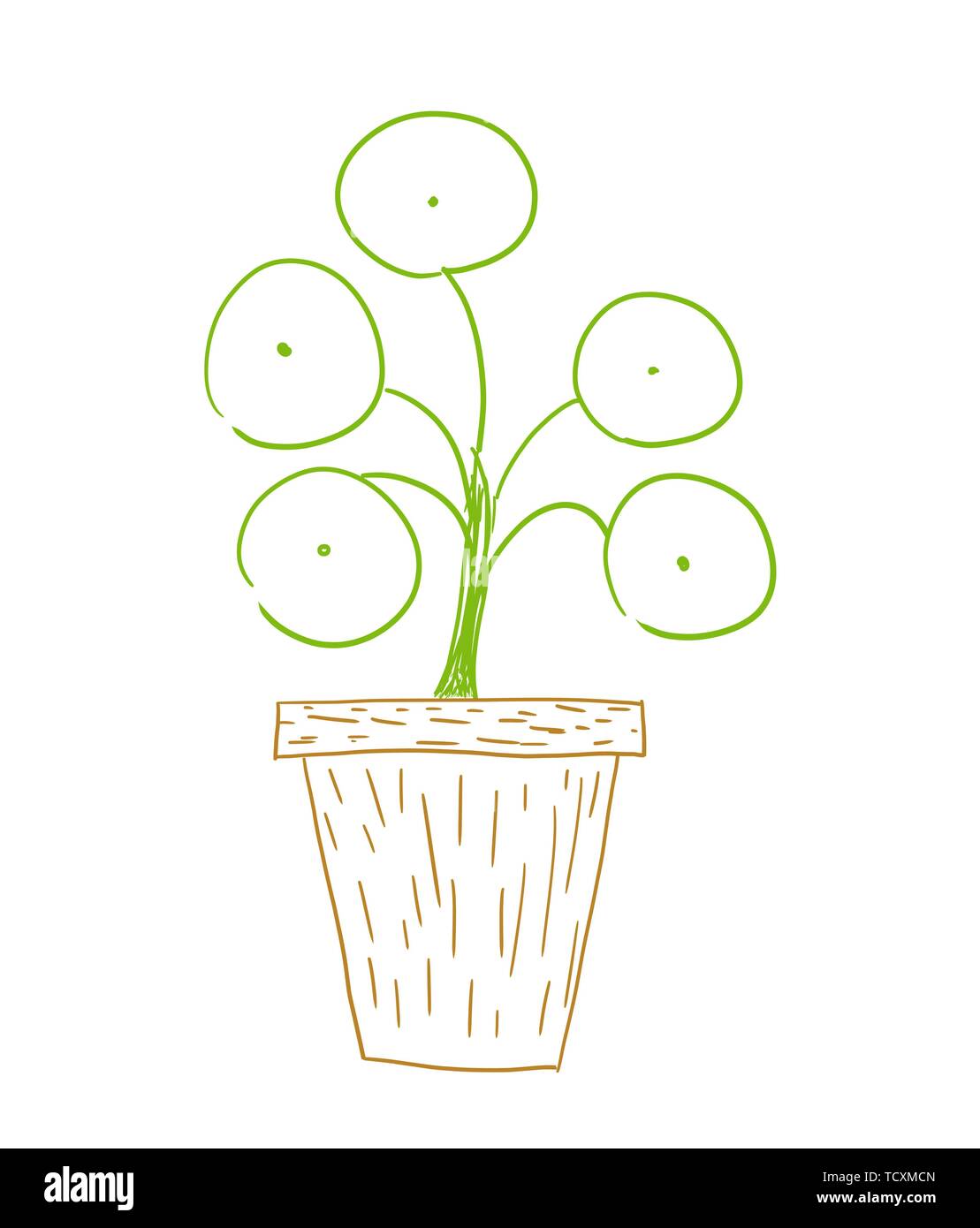 Pilea peperomioides aussi connu comme plante d'argent dans le pot. Illustration style Doodle Illustration de Vecteur