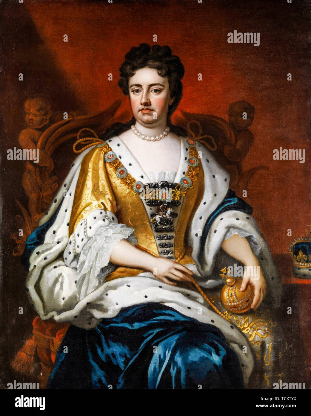 Anne (1665-1714) Reine de Grande-Bretagne (1707-1714), peinture de portrait de Coronation, 1702-1750 Banque D'Images