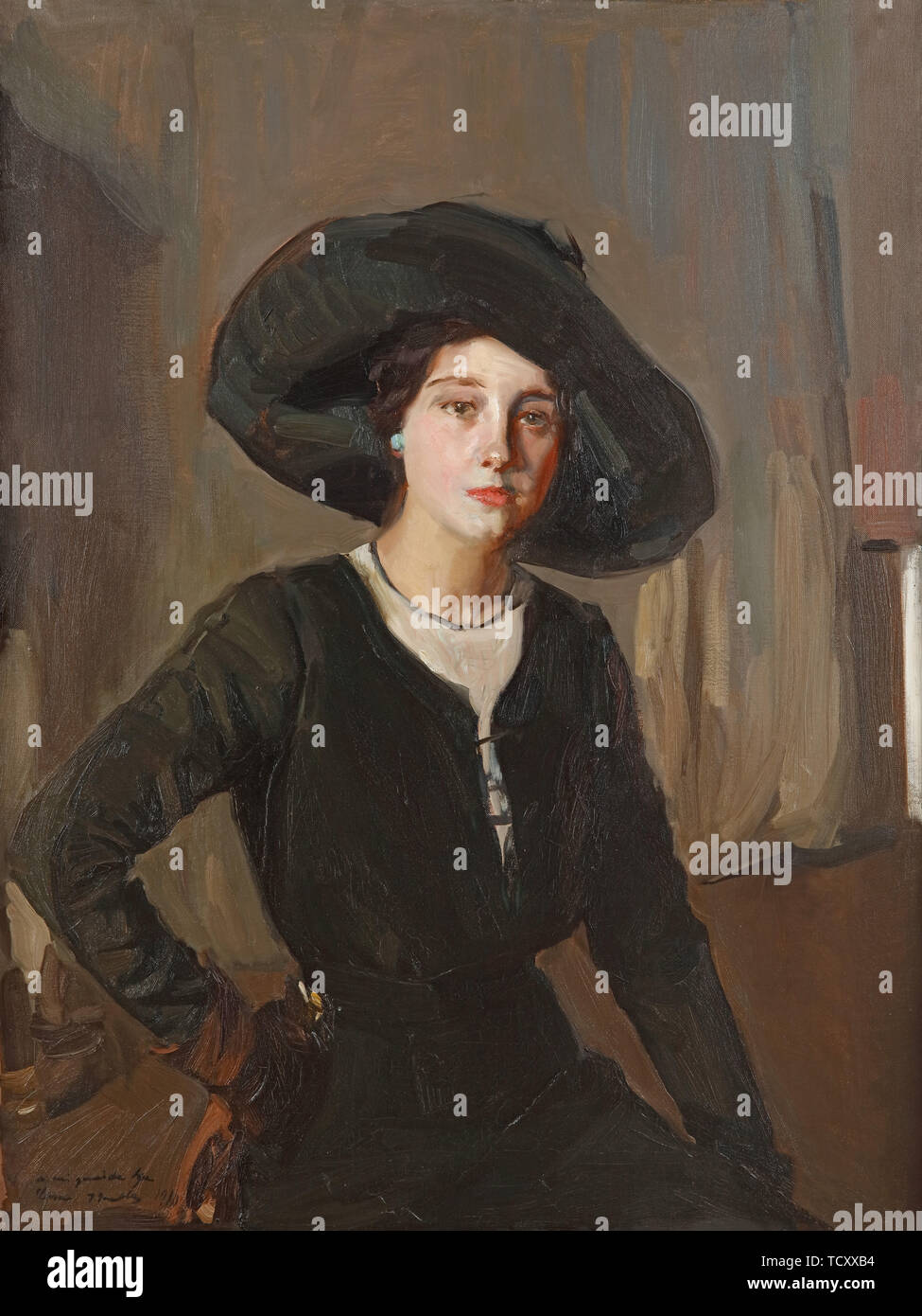 Elena dans Black Hat, 1910. Créateur : Joaquín Sorolla y Bastida, (1863-1923). Banque D'Images