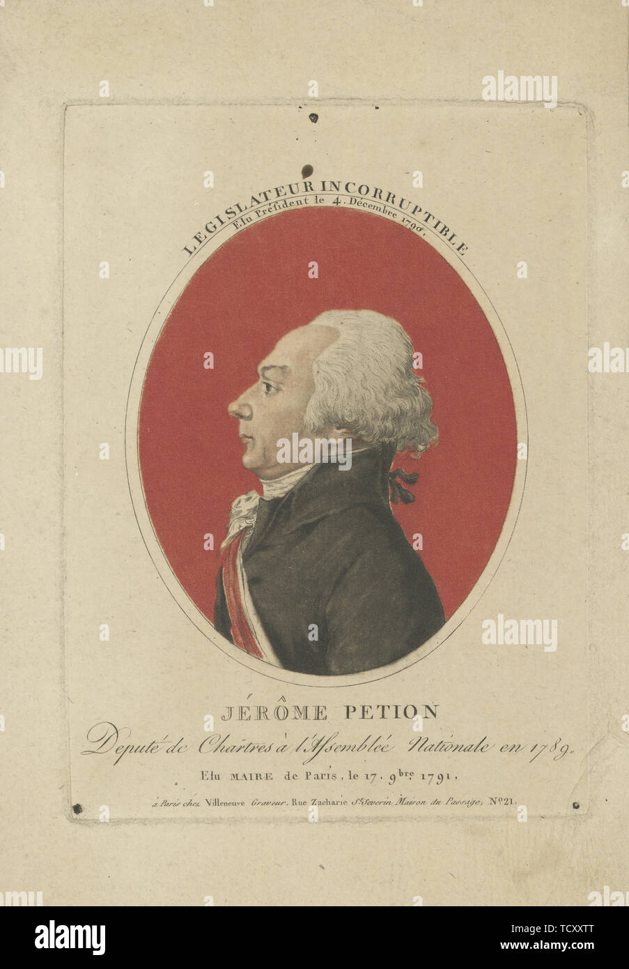 Portrait de Jérôme Pétion de Villeneuve (1756-1794), ch. 1800. Organisateur : anonyme. Banque D'Images