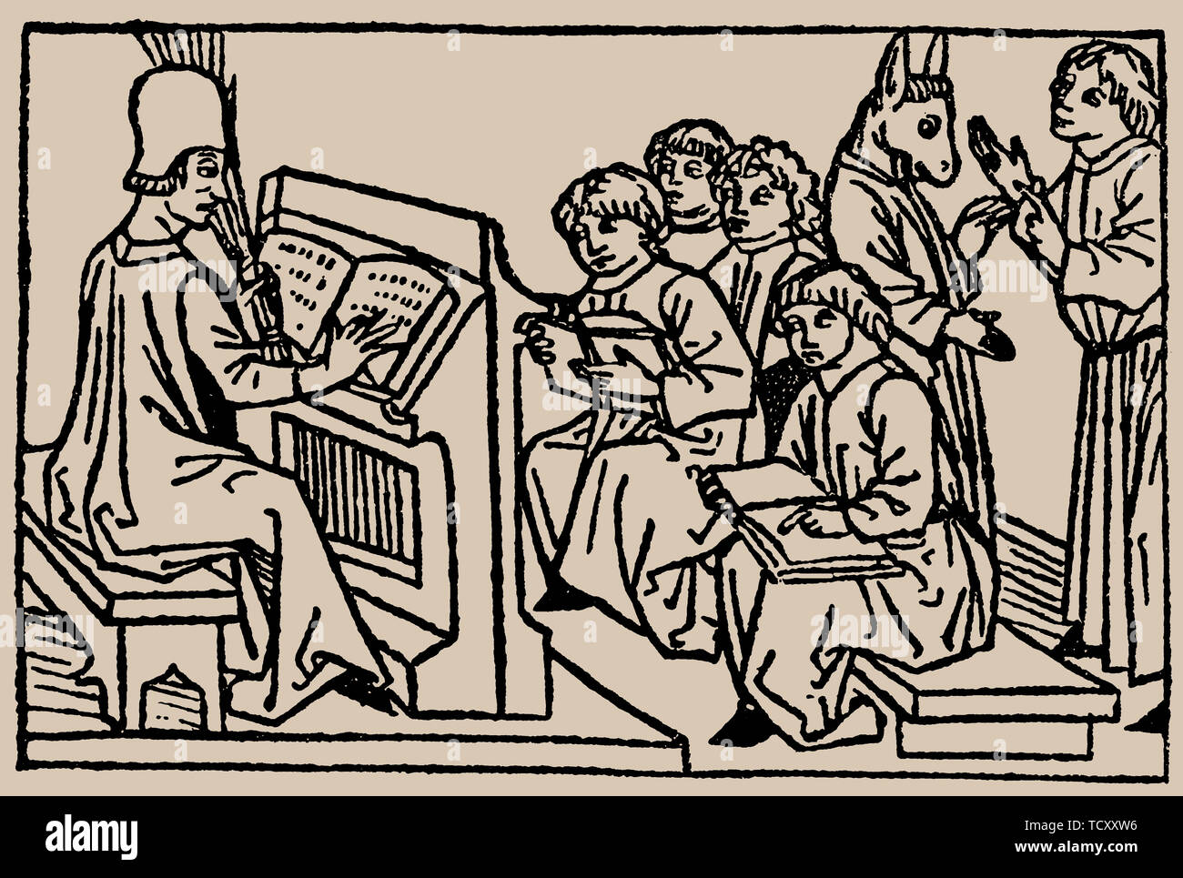 Leçons à l'école. De Speculum Vitae Humanae par Rodericus Zamorensis, 1479. Organisateur : anonyme. Banque D'Images