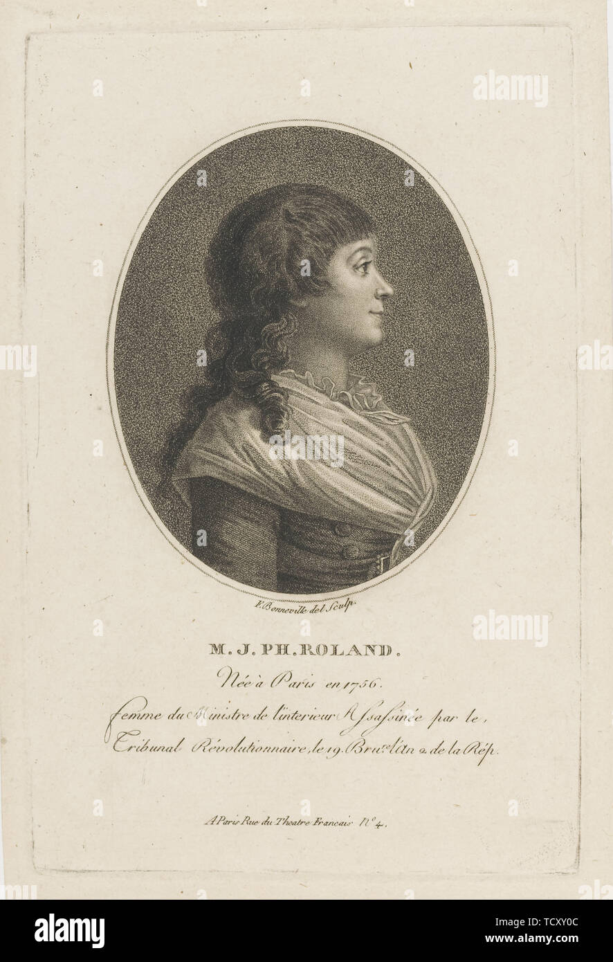 Portrait de Madame Roland (1754-1793), ch. 1800. Organisateur : Bonneville, François (actif 1787-1802). Banque D'Images