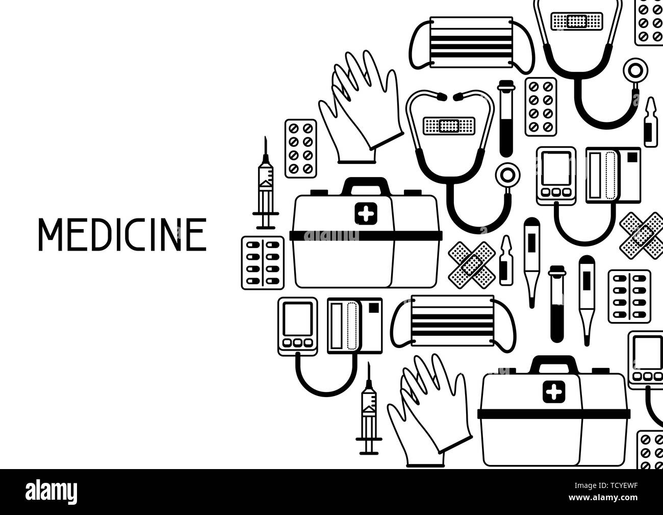 Trousse de premiers soins de base de l'équipement. Illustration de Vecteur