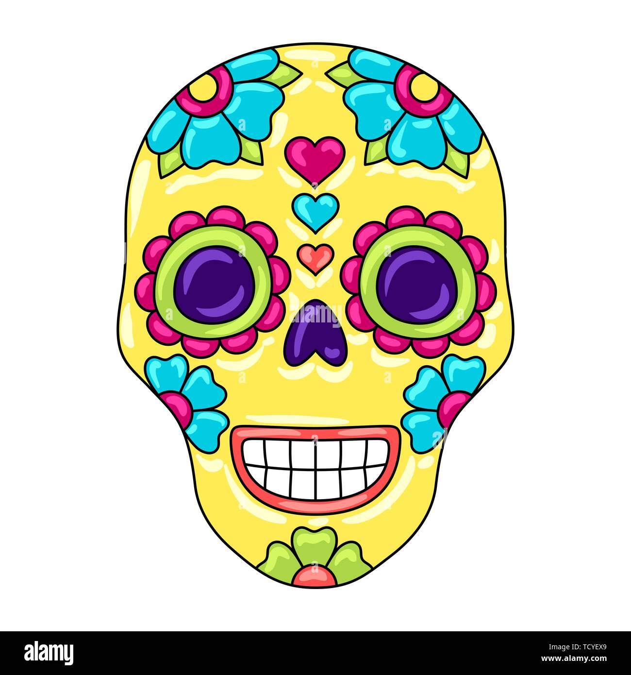 Le Jour des Morts crâne en sucre avec ornement floral. Illustration de Vecteur