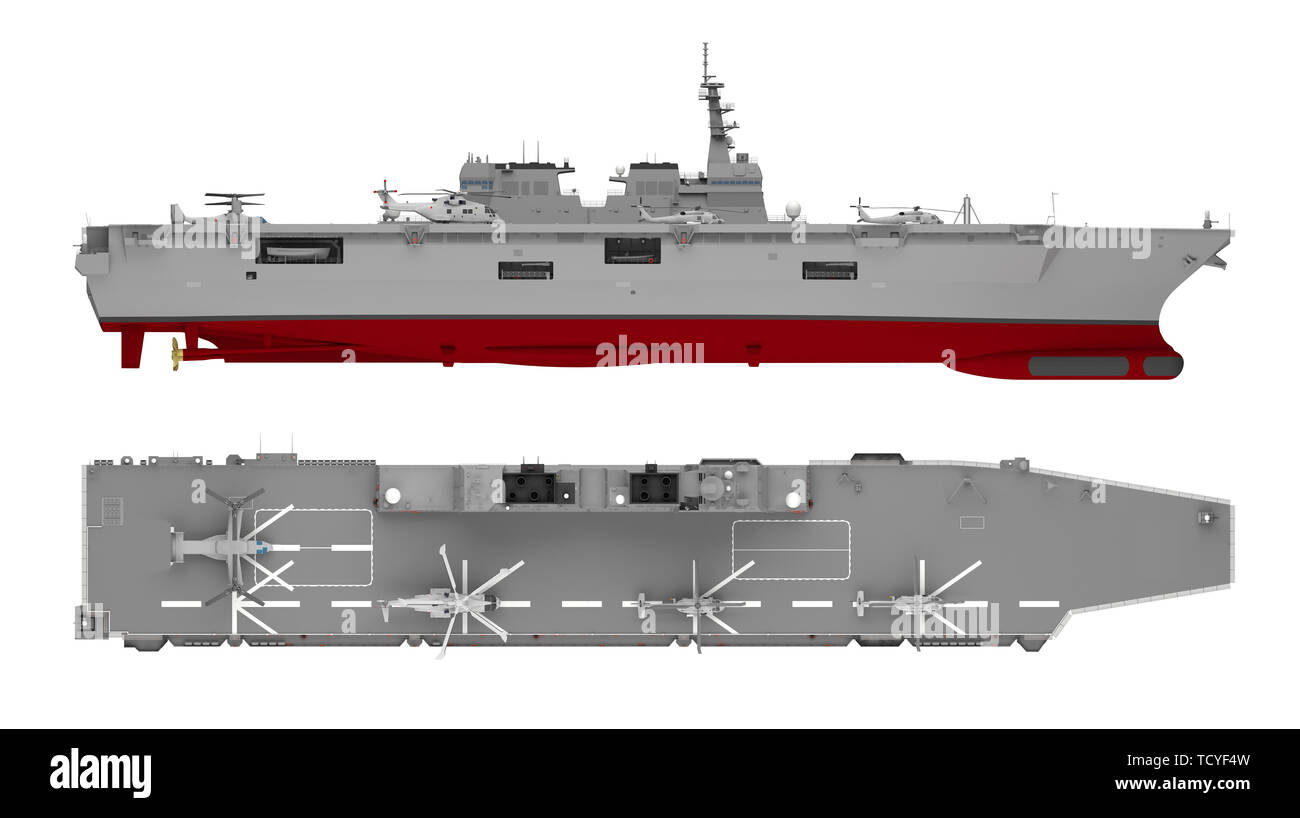 Côté porte-avions et Vue de dessus isolé sur blanc. Le rendu 3D Banque D'Images
