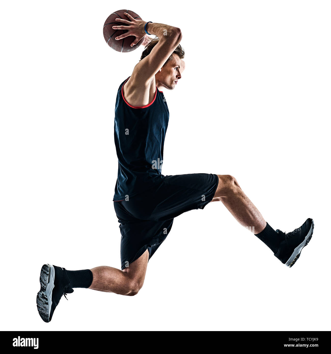 Un joueur de basket-ball homme de race blanche dans l'ombre silhouette  isolé sur fond blanc Photo Stock - Alamy