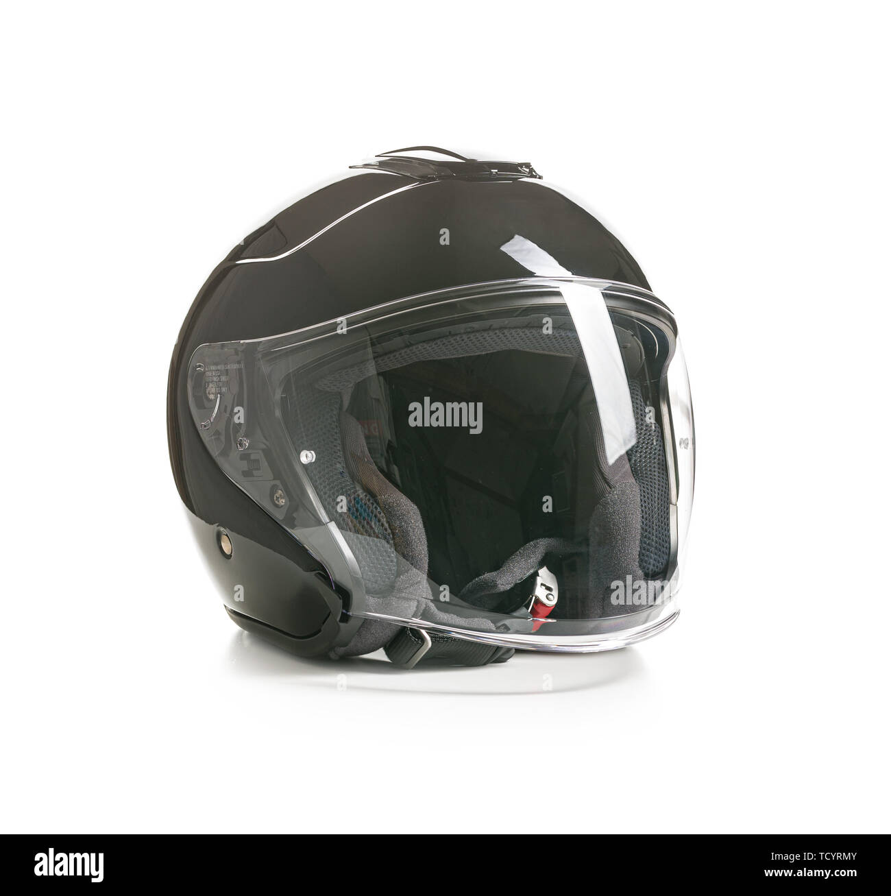 Face ouverte casque de moto isolé sur fond blanc. Banque D'Images