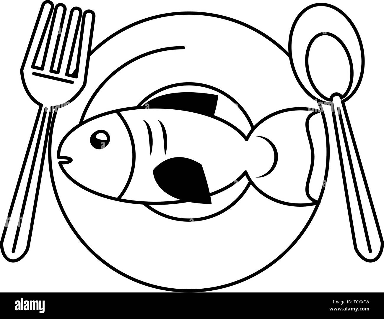 Les repas au restaurant et cuisine dessins animés en noir et blanc Illustration de Vecteur