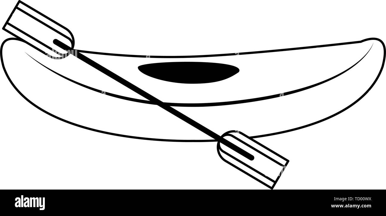 Aviron Kayak avec symbole cartoon isolées en noir et blanc Illustration de Vecteur