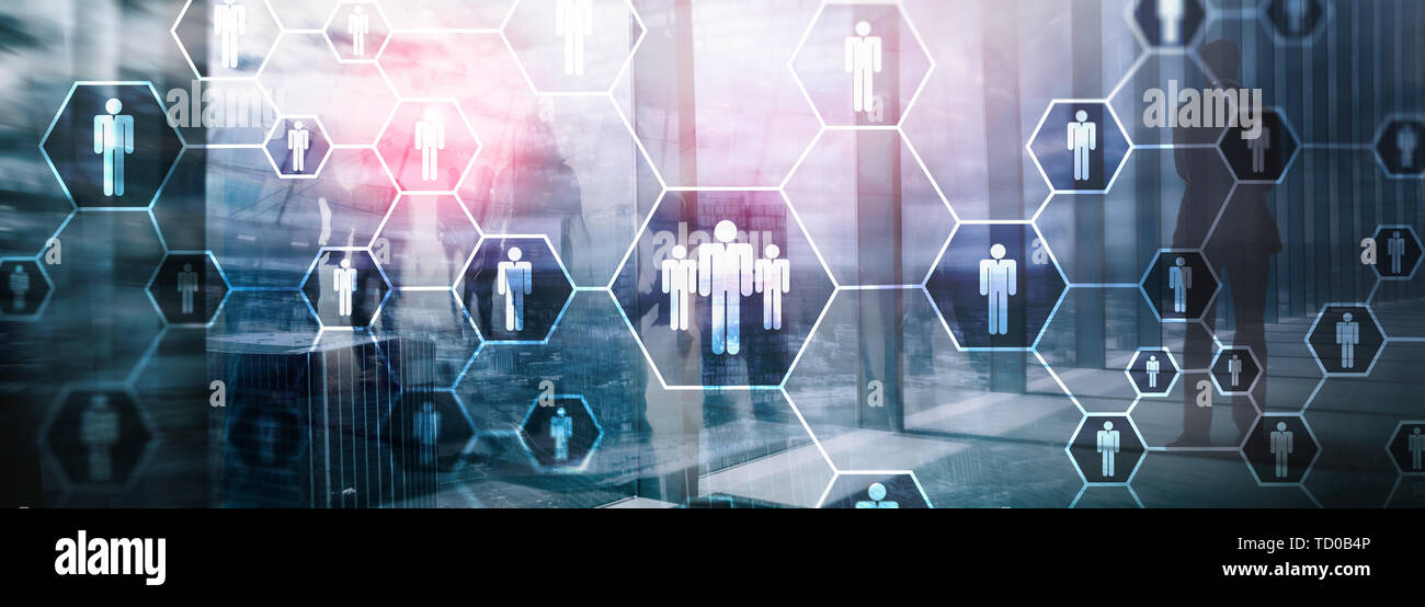 Des ressources humaines, RH, recrutement, de l'Organisation structure et concept de réseau social. Banque D'Images