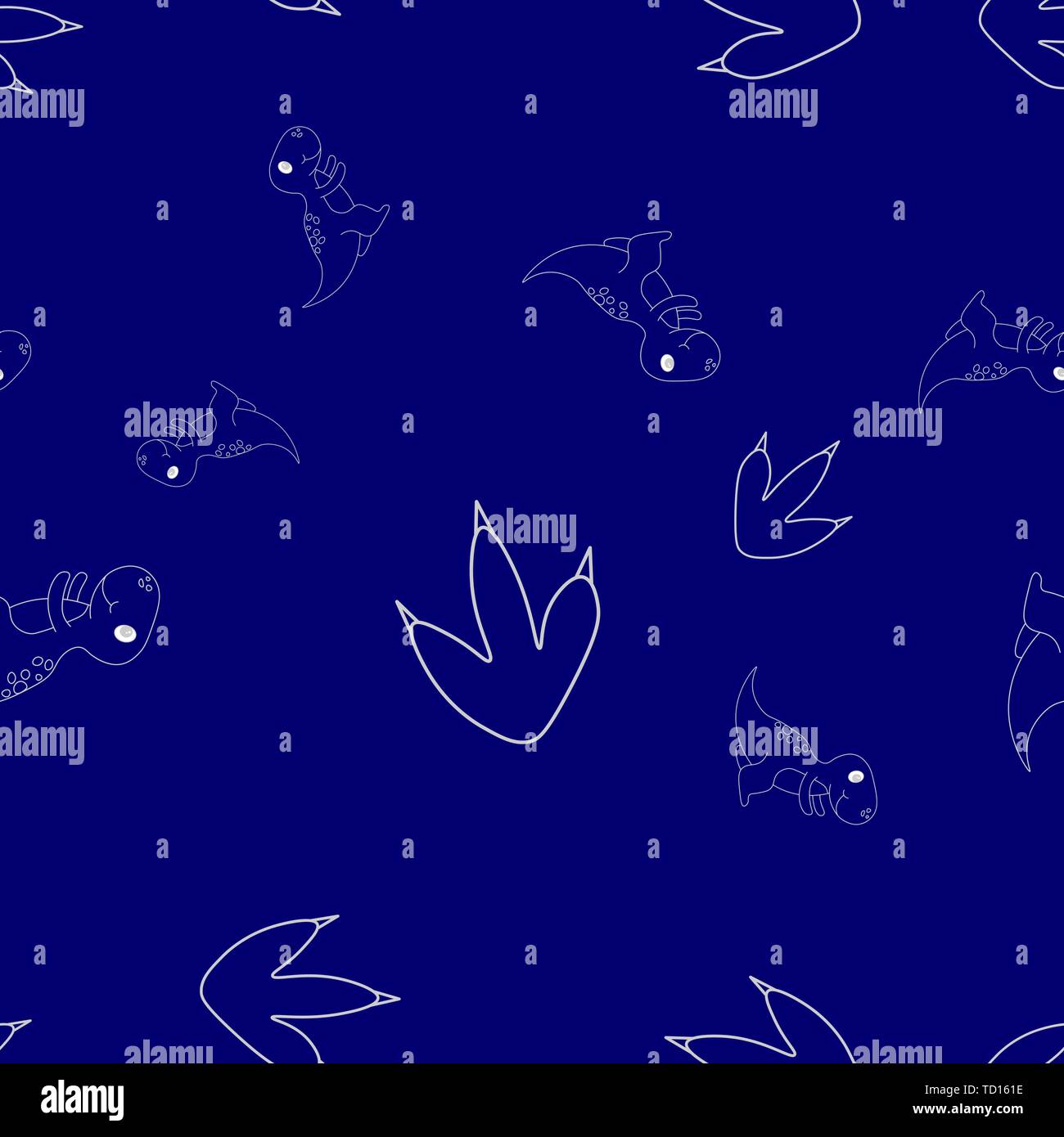 Profil de fluide contour des dinosaurus tyrannosaure et empreinte écologique. Isolé sur fond bleu. Vector illustration. Illustration de Vecteur
