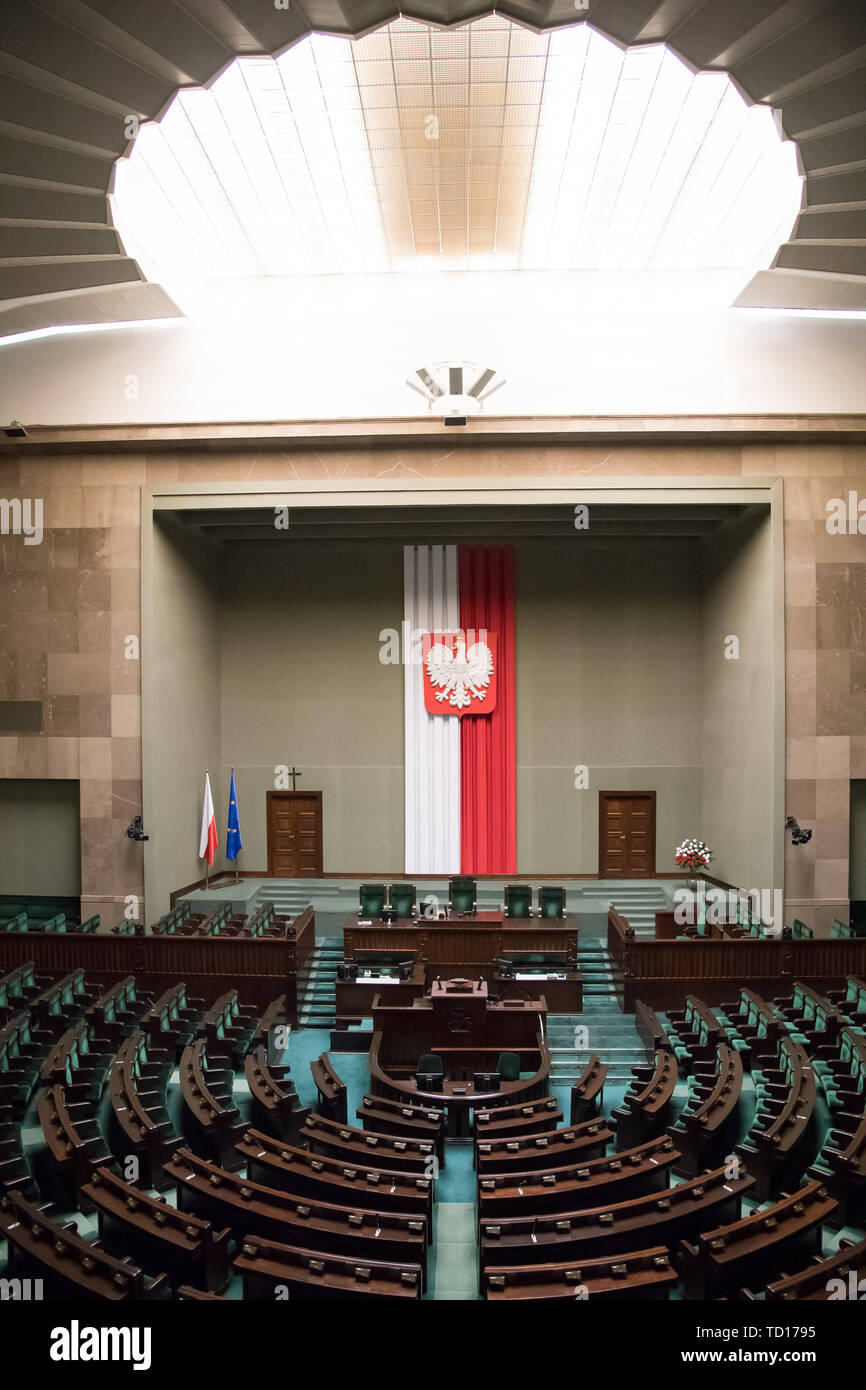 Sejm Rzeczypospolitej Polskiej (le Sejm de la République de Pologne) la chambre basse du parlement polonais à Varsovie, Pologne, 13 mai 2019 © Wojciech St Banque D'Images
