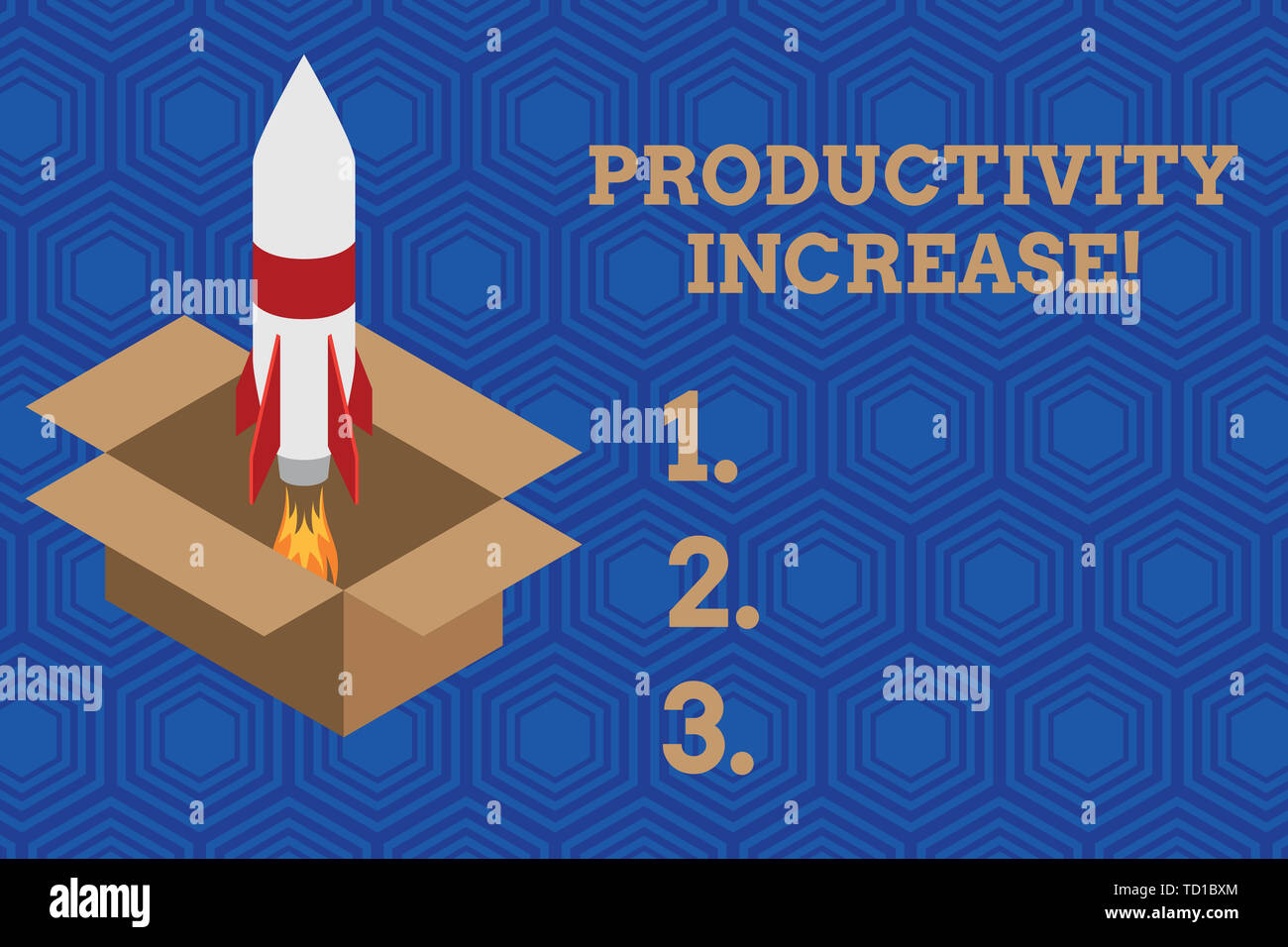 Texte de l'écriture l'augmentation de la productivité. Photo conceptuelle obtenir plus de choses faites la production par unité de produit lancement d'entrée Fire rocket en carton. Commencer Banque D'Images