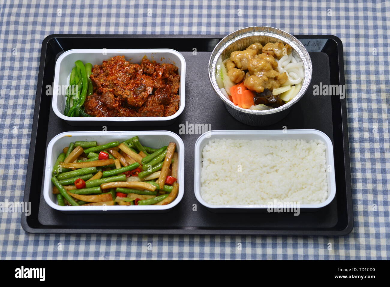 Les repas de l'avion à grande vitesse, les repas, boîte-repas, restauration rapide. Banque D'Images