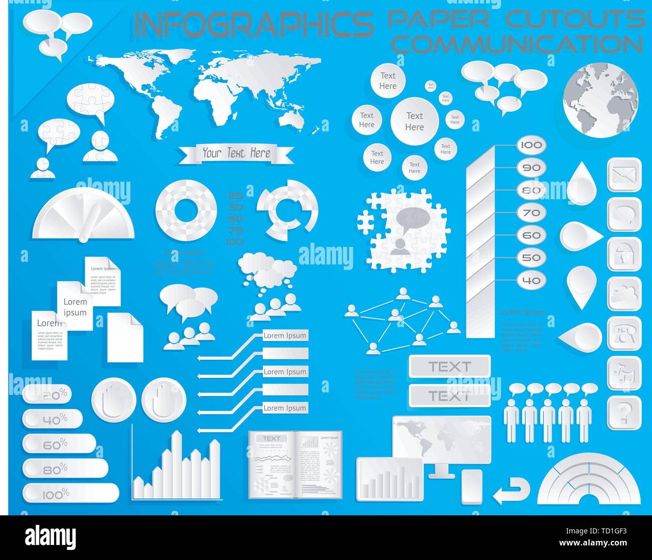 L'infographie papier découpé Icônes Communications10 EPS - Tous les objets regroupés séparément et facile à éditer Illustration de Vecteur