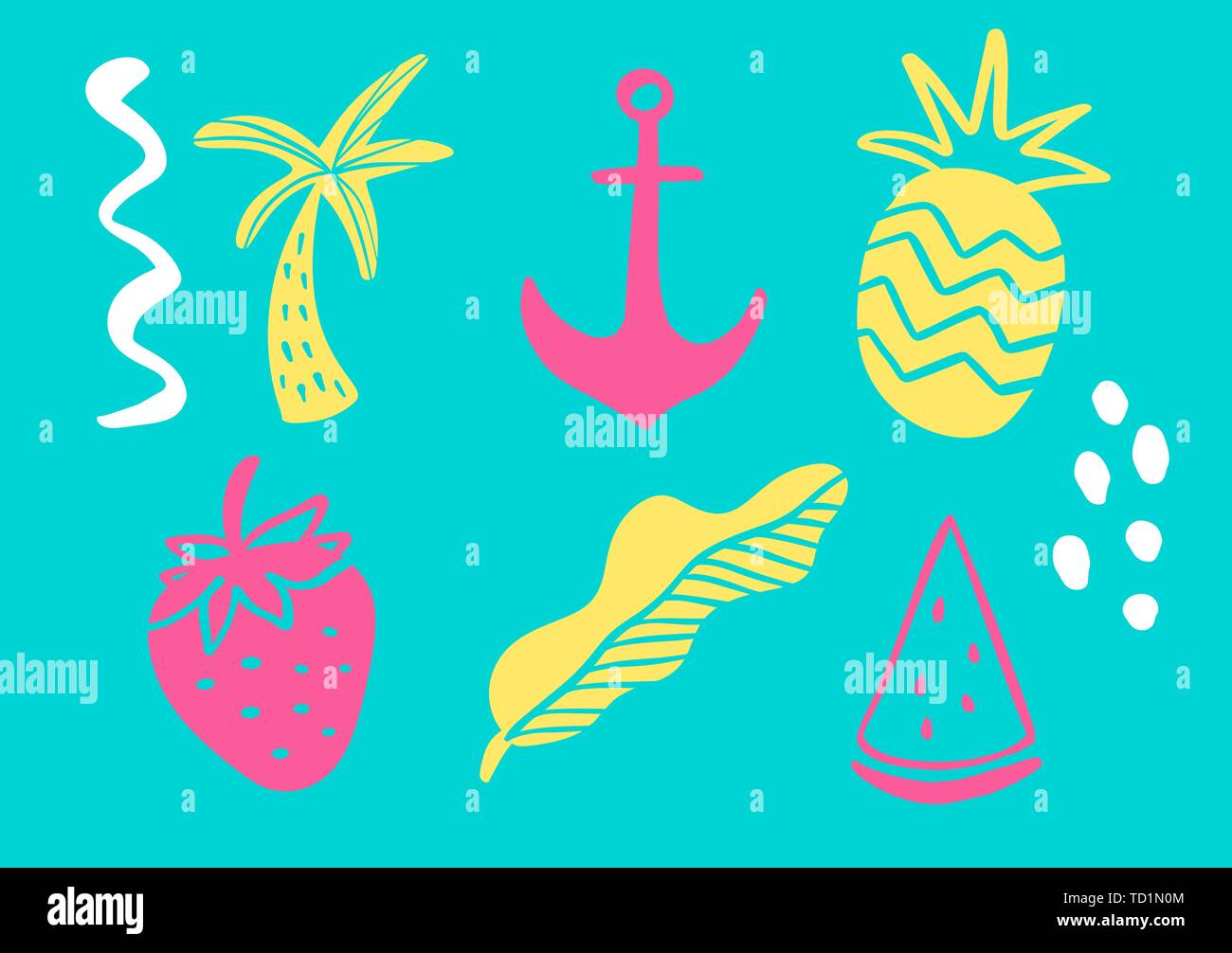Collection Tropical beach party d'été feuilles exotiques, d'ananas, de palmiers et de fruits. Conception vecteur éléments isolés sur le fond blanc Illustration de Vecteur