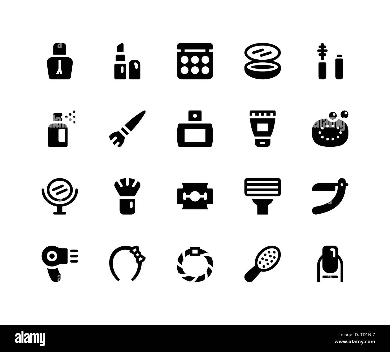 Simple Jeu d'icônes vectorielles et Beauté glyphe. Contient des icônes telles que les vernis à ongles, rouge à lèvres, Maquillage, mascara, compact et plus. pixel perfect vecto Illustration de Vecteur