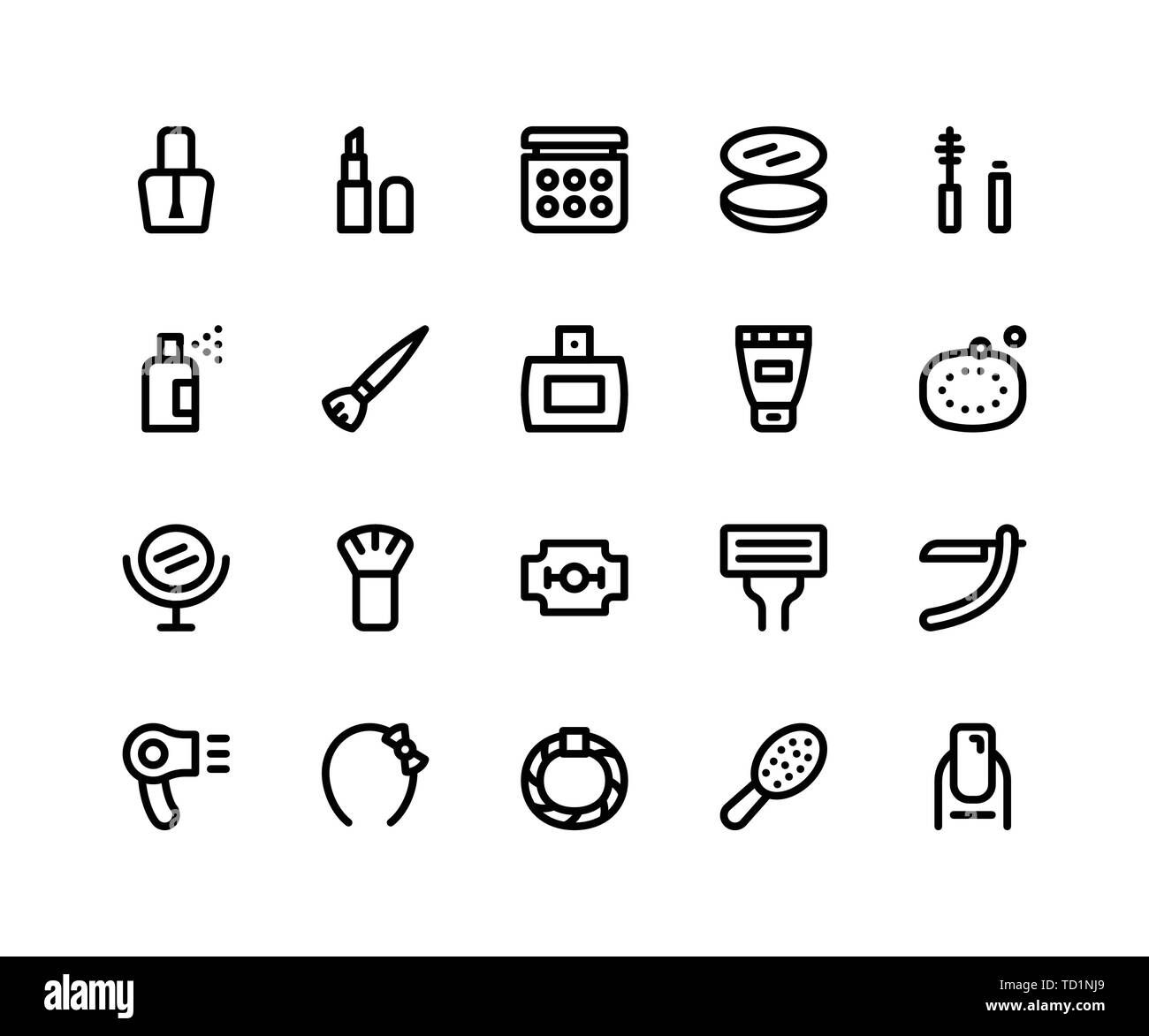 Simple Jeu de beauté ligne vectorielle d'icônes. Contient des icônes telles que les vernis à ongles, rouge à lèvres, Maquillage, mascara, compact et plus. pixel vecteur parfait Illustration de Vecteur