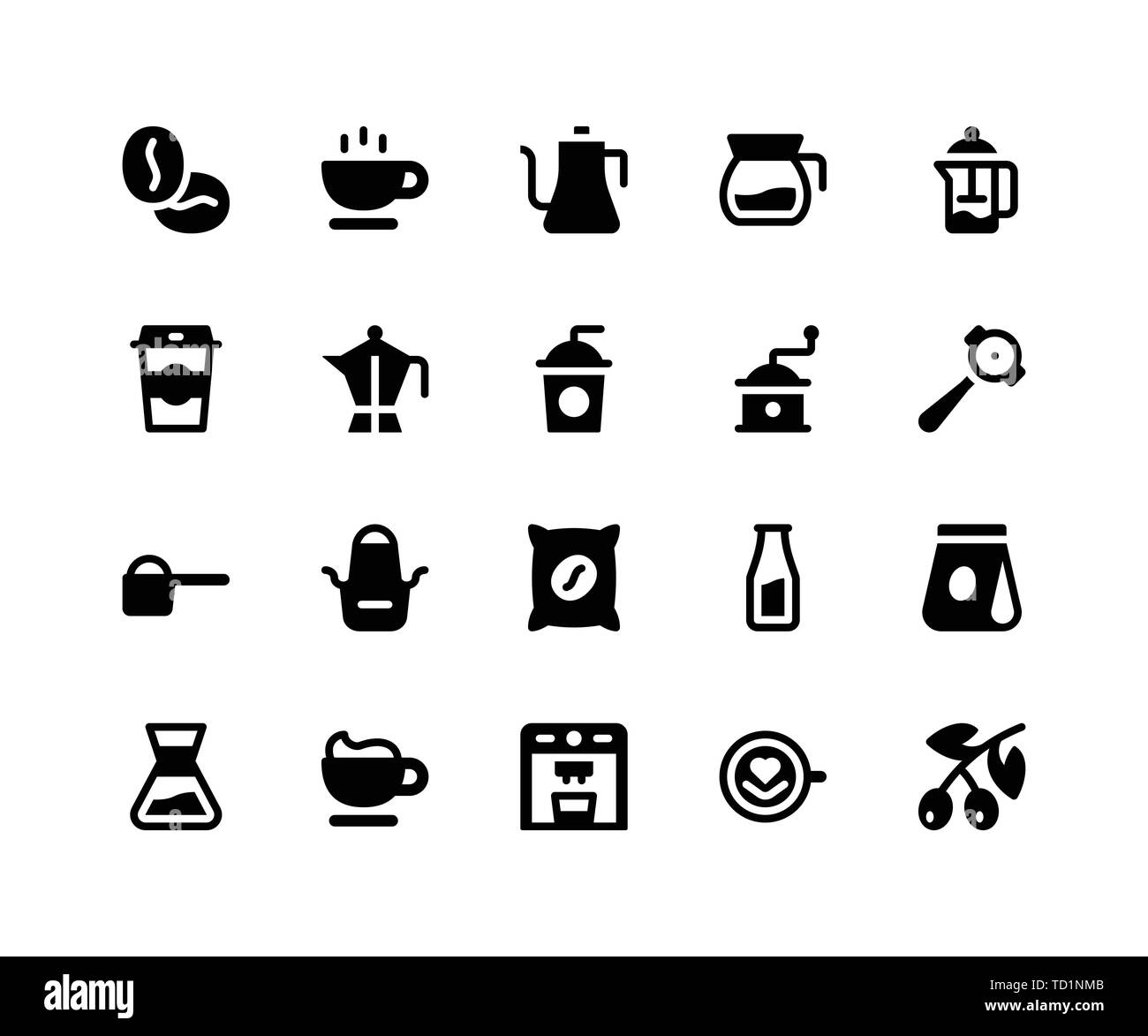 Simple Jeu d'Café vecteur connexes Glyph d'icônes. Contient des icônes telles que haricots, tasse, électrique, rectifieuse, tablier et plus. pixel perfect vector icons b Illustration de Vecteur
