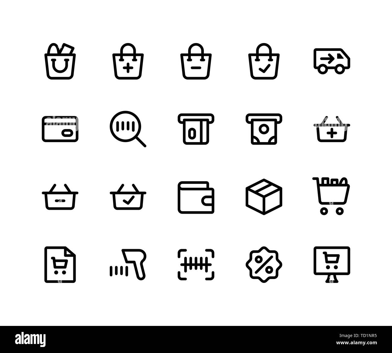 Simple Jeu d'E Commerce Related ligne vectorielle d'icônes. Contient des icônes telles que sac de shopping, magasin, d'escompte, l'étiquette et plus. pixel perfect vector icons b Illustration de Vecteur