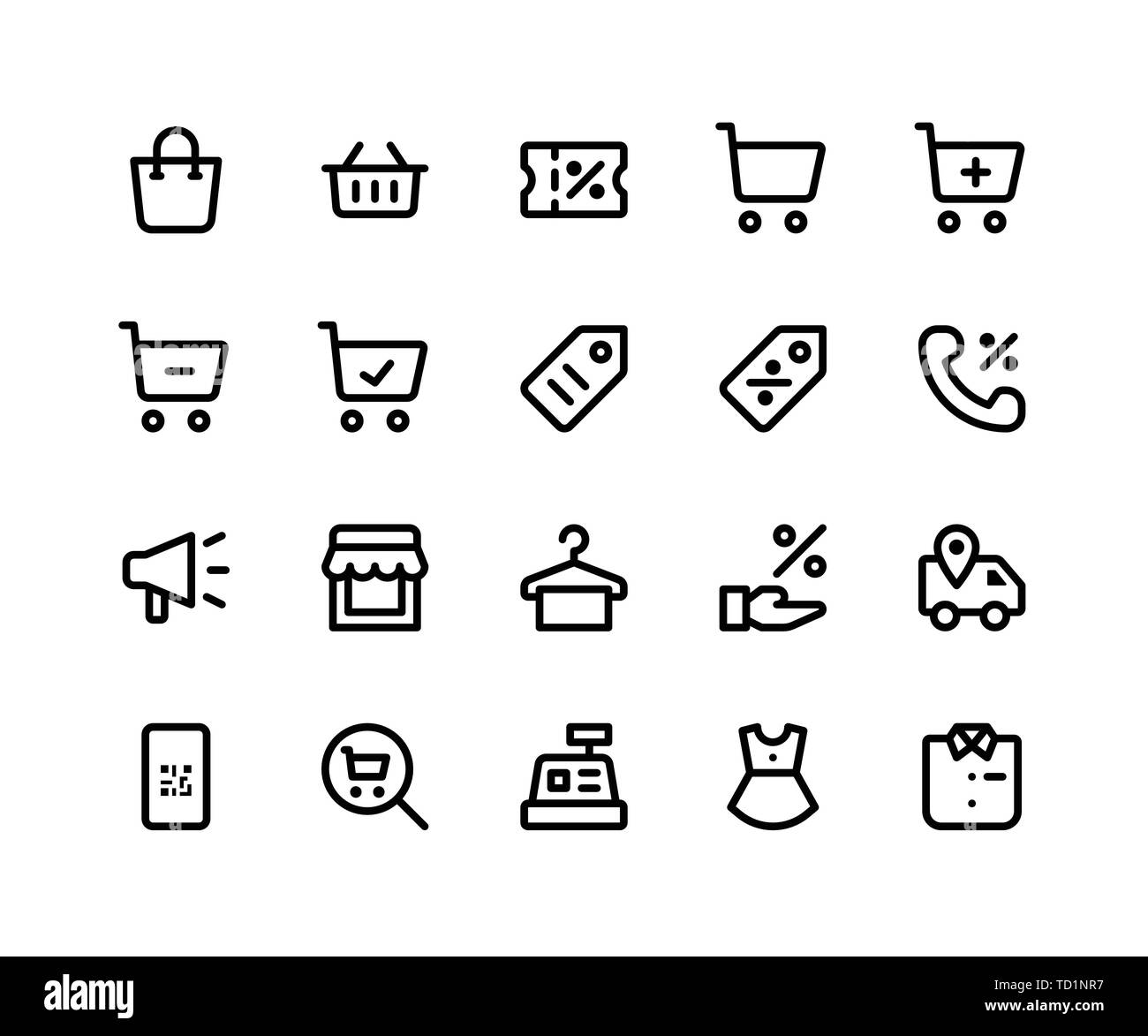 Simple Jeu d'E Commerce Related ligne vectorielle d'icônes. Contient des icônes telles que sac de shopping, magasin, d'escompte, l'étiquette et plus. pixel perfect vector icons b Illustration de Vecteur