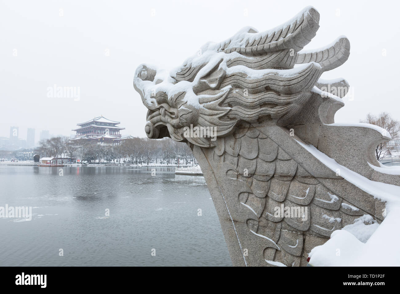 Ancienne ville Xi'an Qujiang Scenic Area Big Wild Goose Pagoda Rainbow Garden City South Lake Scenery Banque D'Images