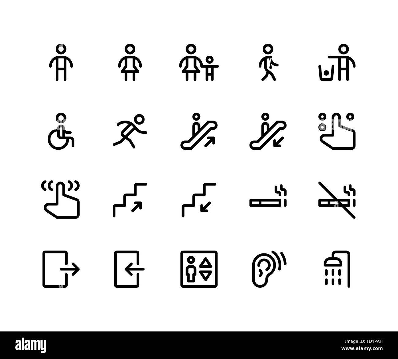 Simple Jeu d'orientation relatifs ligne vectorielle d'icônes. Contient de telles icônes comme signe, homme, femme, marcher, courir, en fauteuil roulant et plus. pixel vecteur parfait Illustration de Vecteur