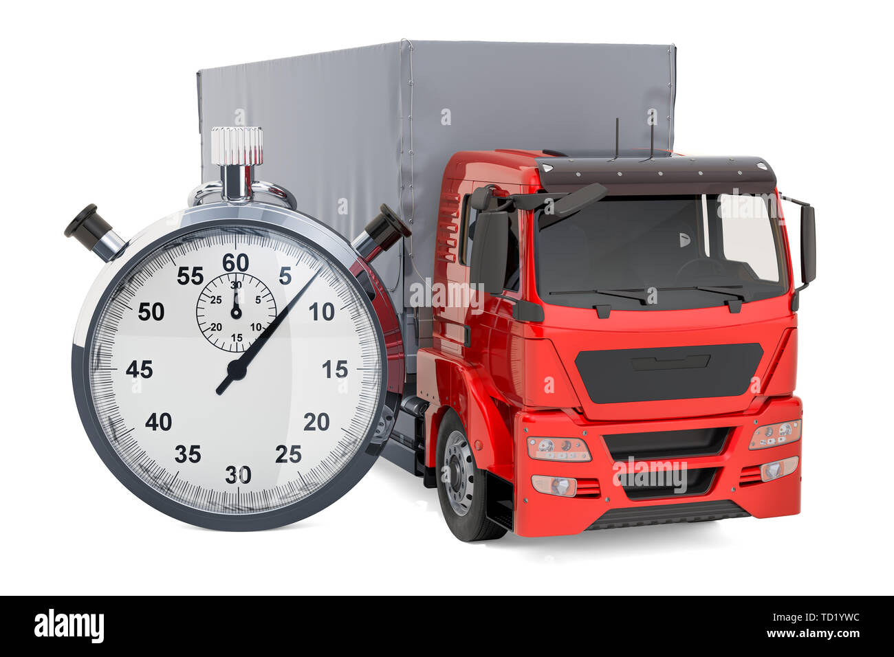 Chariot avec chronomètre. Livraison rapide, rendu 3D concept isolé sur fond blanc Banque D'Images
