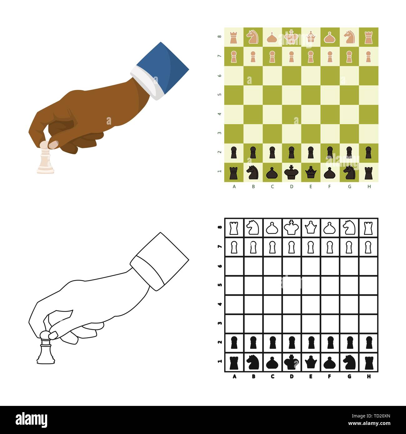 Échiquier,main,tour,DE,business,concept,africain,homme,figurines,installation,lecture,homme,perte,duel,intelligente,sport,réflexion,mat,léger,club,cible,échecs,piece,jeu,jeu de stratégie,tactique,set,icône,,illustration,collection,isolé,design,graphisme,élément,signe, vecteurs vecteur , Illustration de Vecteur