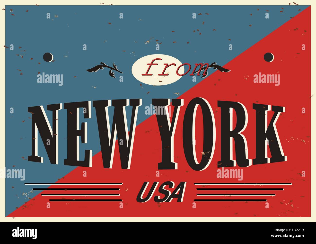 Carte de souhaits touristiques Vintage NEW YORK - Vector EPS10. Grunge effets peuvent être facilement enlevés pour un tout nouveau, propre signe. Illustration de Vecteur