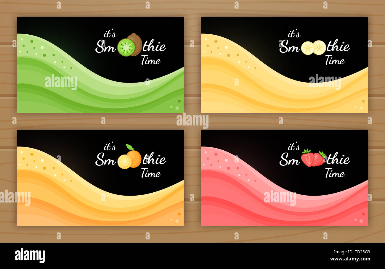 Ensemble de logo smoothie fruit cocktail télévision illustration. Logo sur fond noir Smoothie, smoothies colorés splash ondulées ou cocktail partie de la crème glacée pour le fitness landing page concept. Banque D'Images