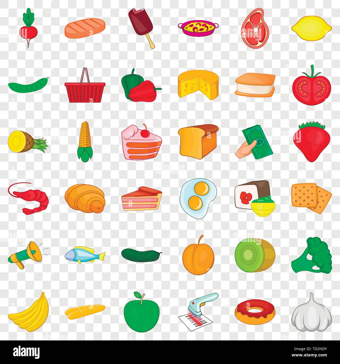 Food shopping icons set, cartoon style Illustration de Vecteur