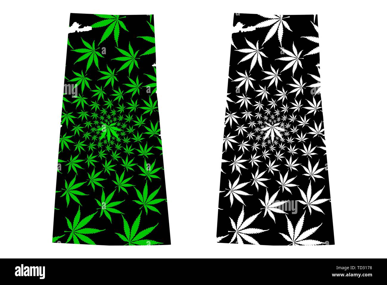 La Saskatchewan (provinces et territoires du Canada) La carte est conçue de feuilles de cannabis vert et noir, Saskatchewan carte de marijuana, THC) f Illustration de Vecteur