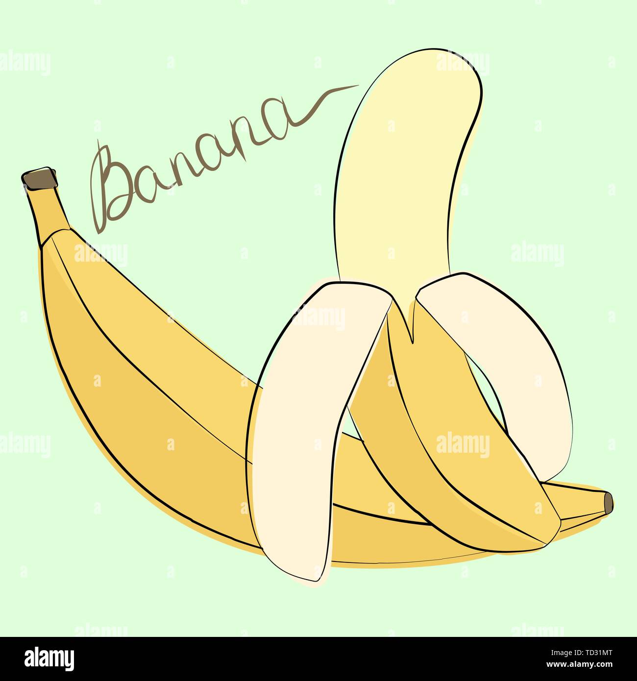 Vector illustration d'ensemble et les bananes épluchées sur fond vert pastel Illustration de Vecteur