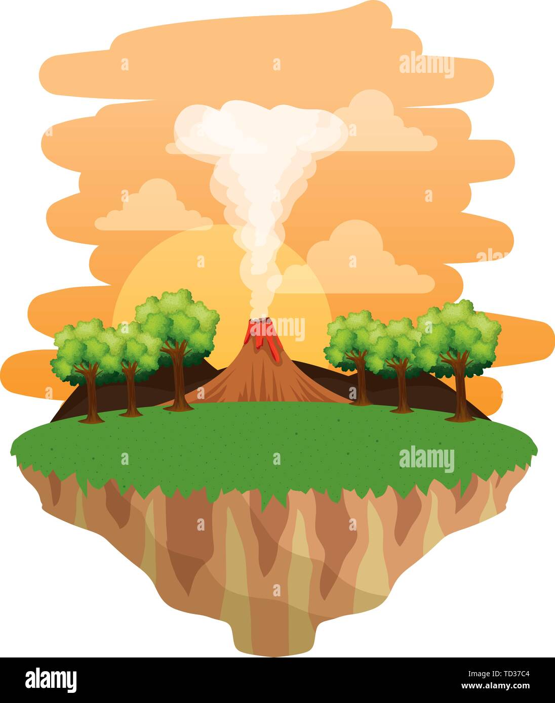 Paysage du jurassique avec scène volcan fumant Illustration de Vecteur