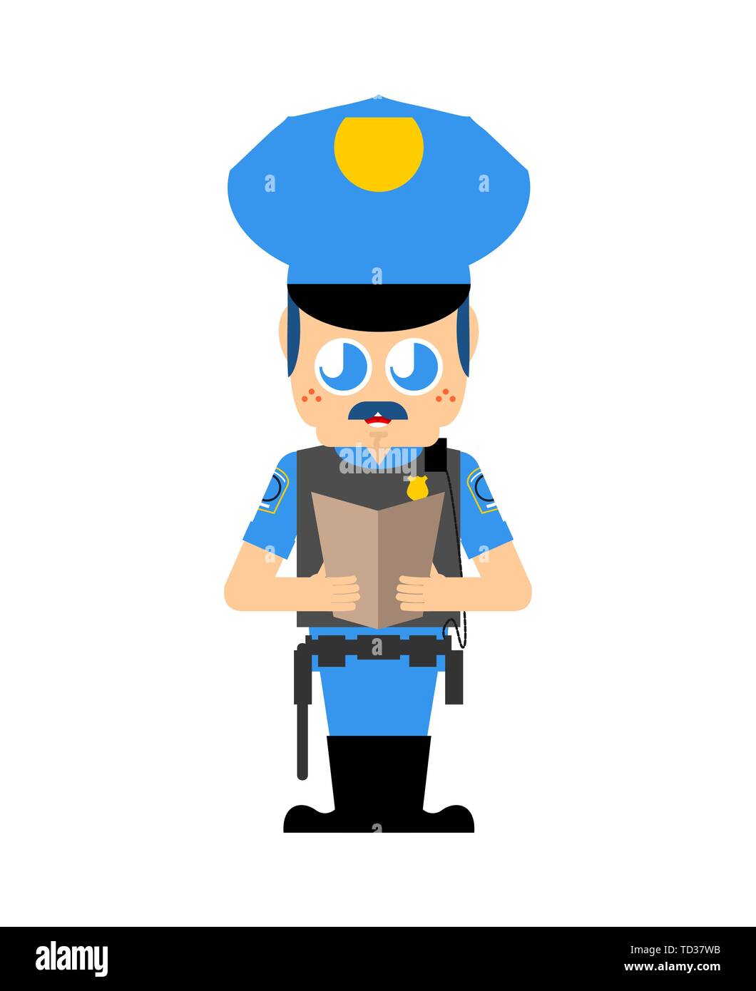 Cute kawaii policier isolé. funny cartoon style policier. Cop kids caractère. Style pour les enfants. Illustration de Vecteur