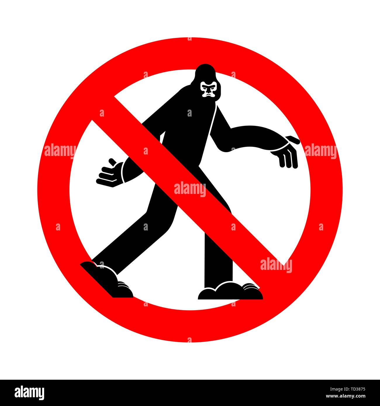 Arrêter Bigfoot. Ban Yeti. Interdiction rouge panneau routier. Pas de sasquatch Illustration de Vecteur