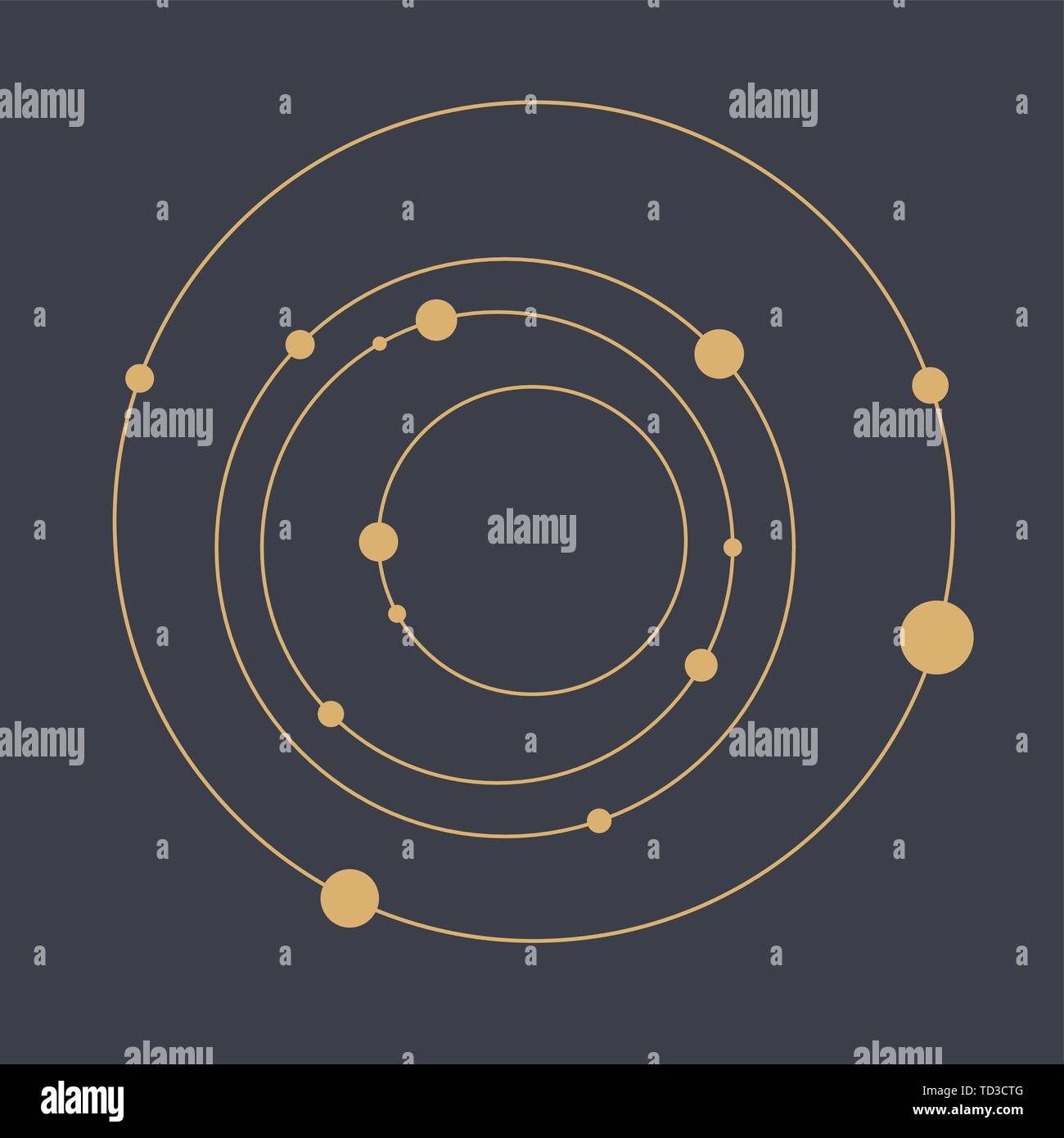 La technologie de l'arrière-plan géométrique abstraite. Résumé du système solaire. Les cercles et les nœuds. Concept de connexion. Technology logo rond. Couvrir, carte, flyer. Illustration de Vecteur