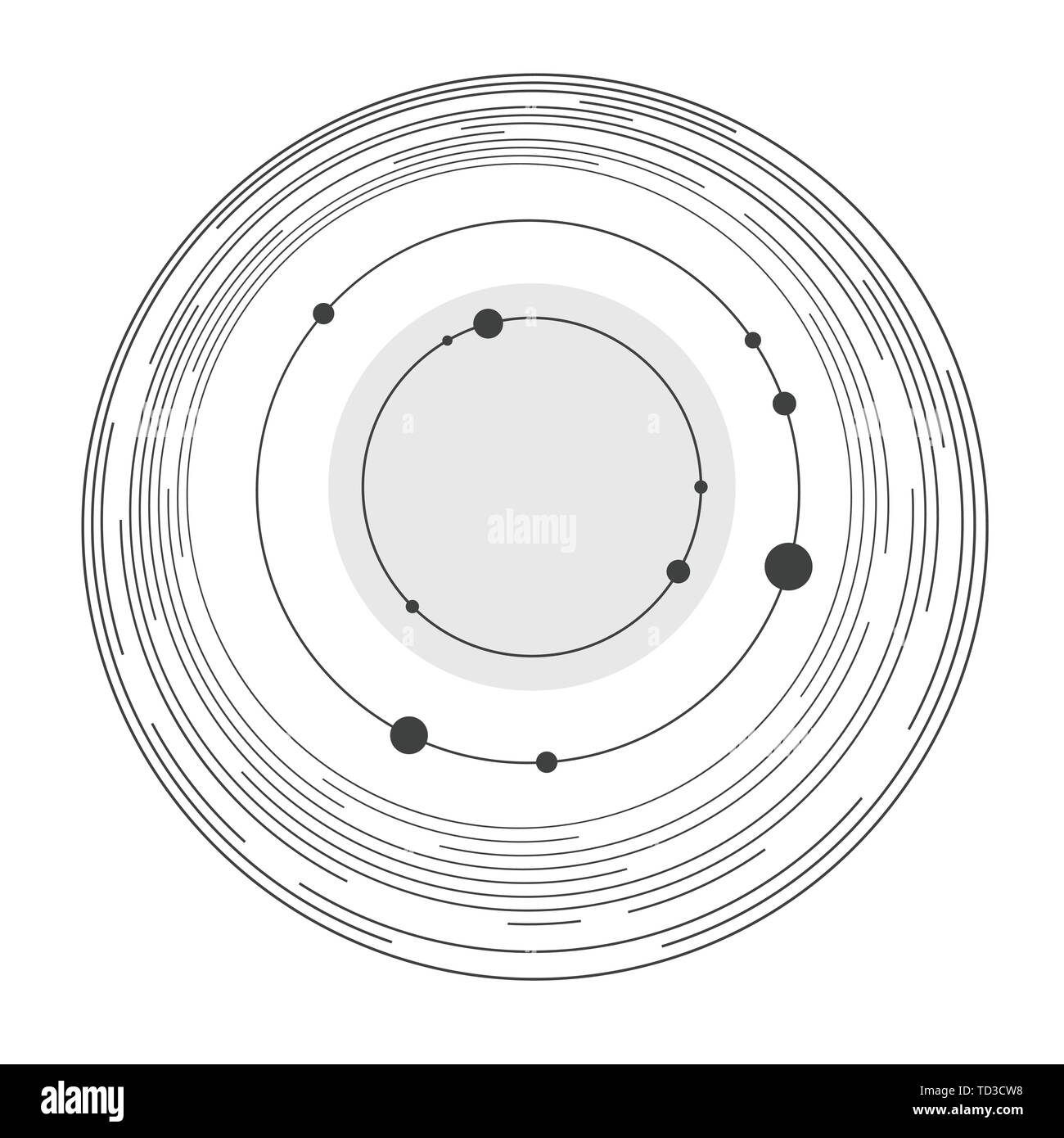 Abstract concept créatif modèle de mise en page. Résumé du système solaire. Les cercles et les nœuds. Lignes en forme de cercle. L'espace pour le texte. Couvrir, carte, flyer, affiche. Illustration de Vecteur