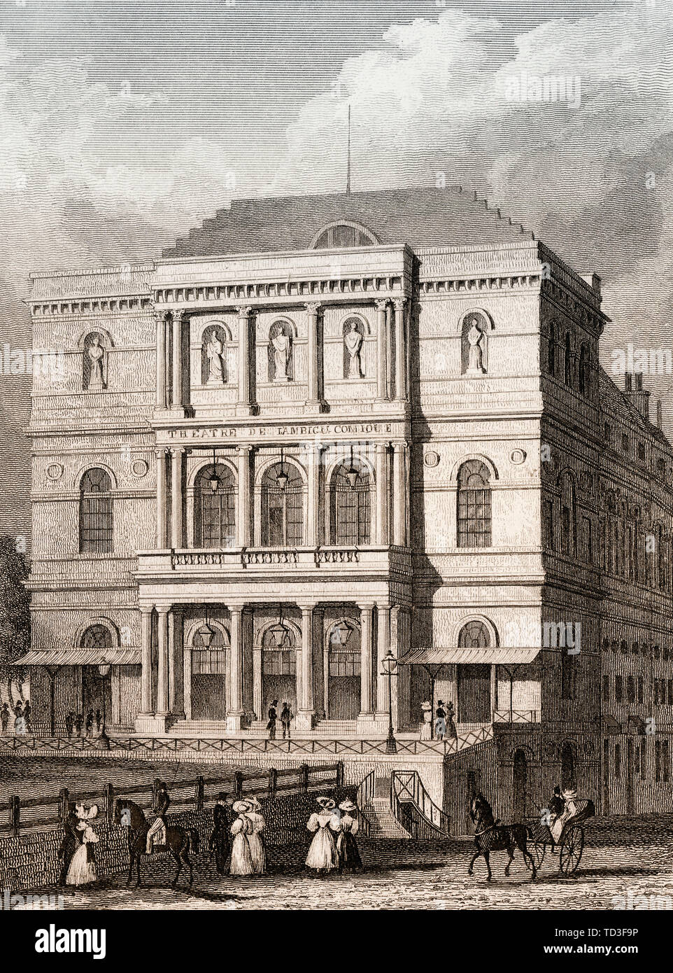 Le Théâtre de l'Ambigu-Comique, boulevard Saint-Martin, un ancien théâtre parisien, antique print, 1831 gravée en acier Banque D'Images