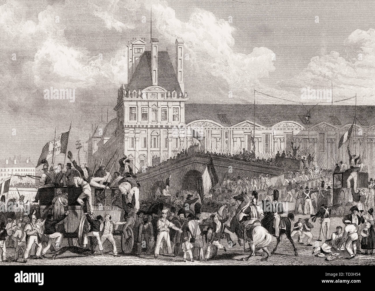 La migration de Charles X à Rambouillet, 1830, révolution de juillet, Paris, meubles anciens, 1831 impression gravée en acier Banque D'Images