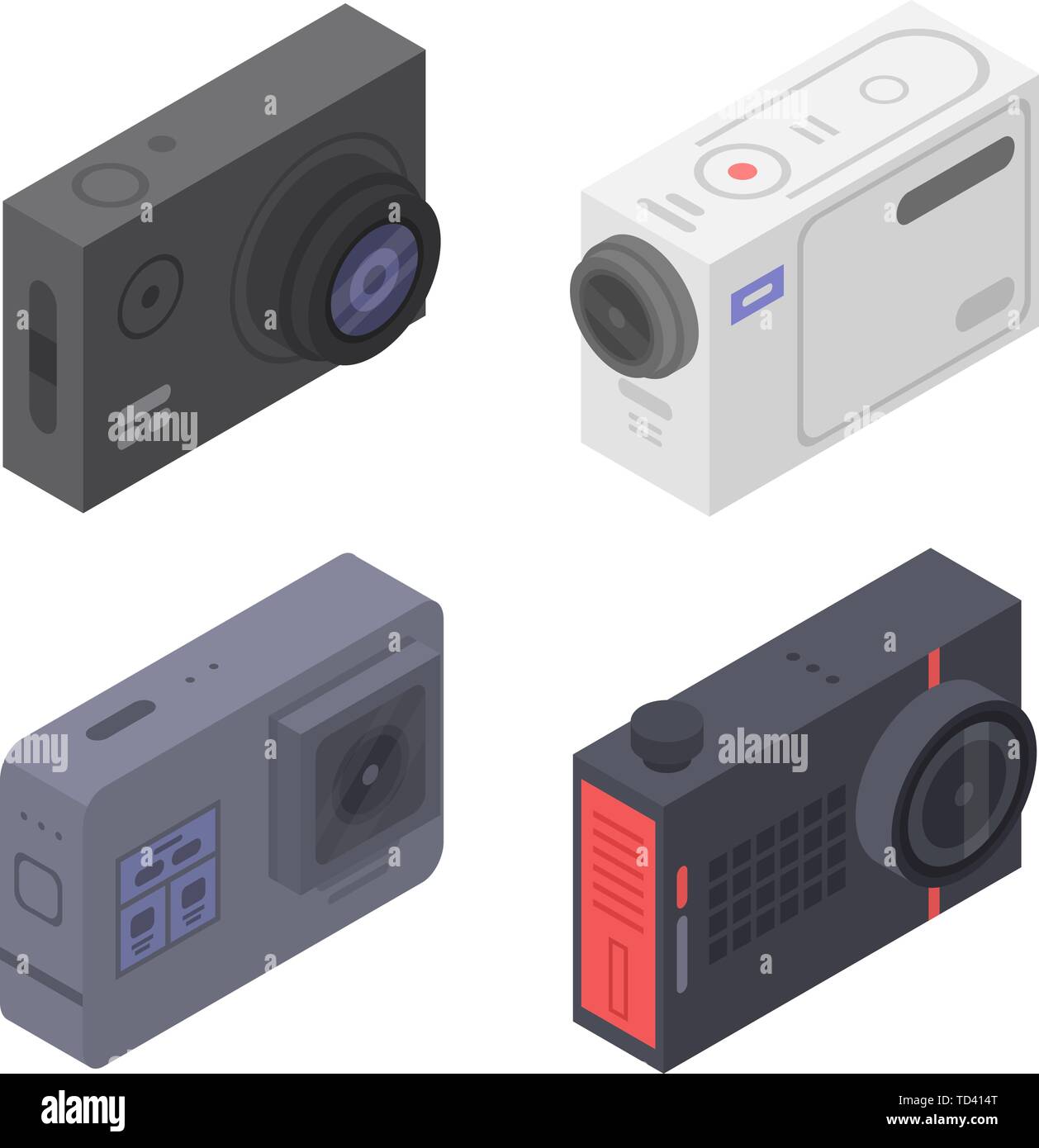 Caméra d'action icons set, style isométrique Illustration de Vecteur