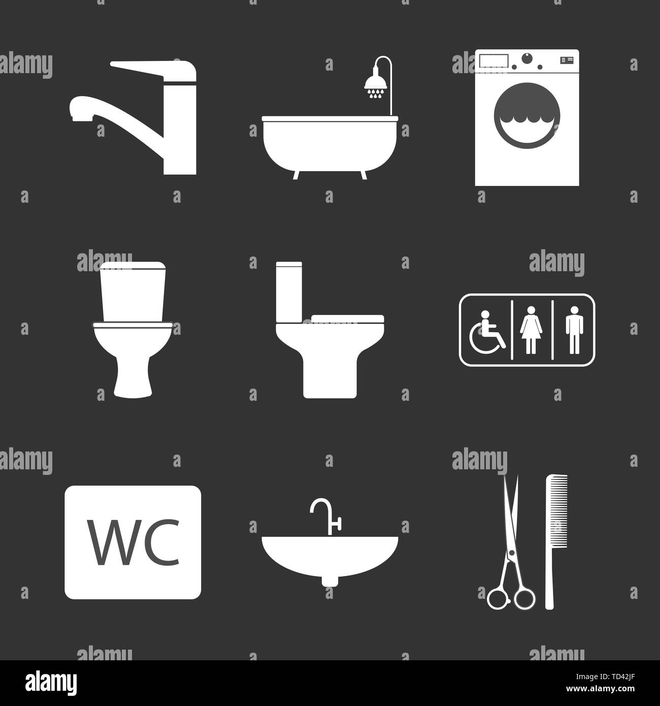 Toilettes, Salle de bains icon set. Illustration vectorielle, modèle plat. Illustration de Vecteur