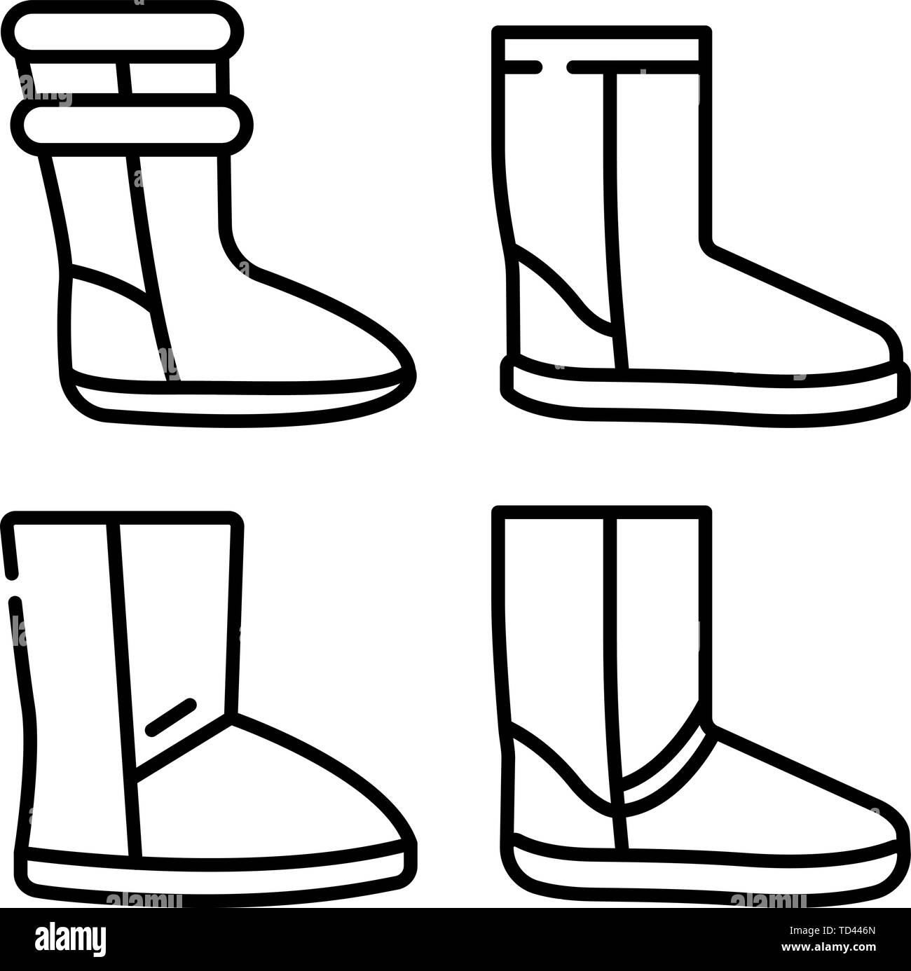 Bottes Ugg style du contour, icons set Illustration de Vecteur